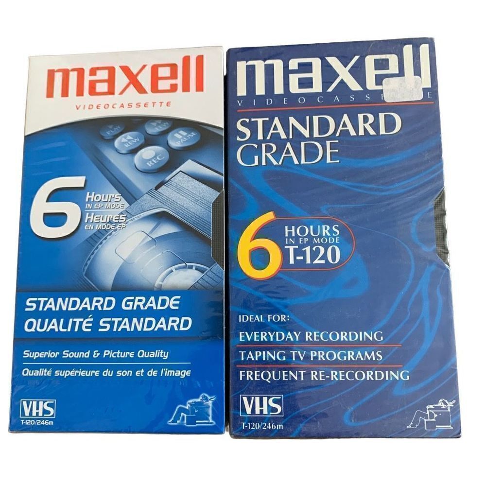 2 Maxell Standard Grade Blank T-120 VHS Tapes